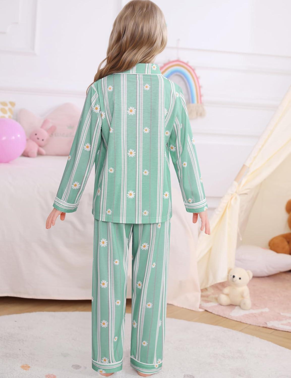 imageSWOMOG Kids Pajamas Sets Girls Boys Long Sleeve Sleepwear 2 Piece Lounge Sets Modal Button Down Pjs Set for 413 YearsZblue Daisy