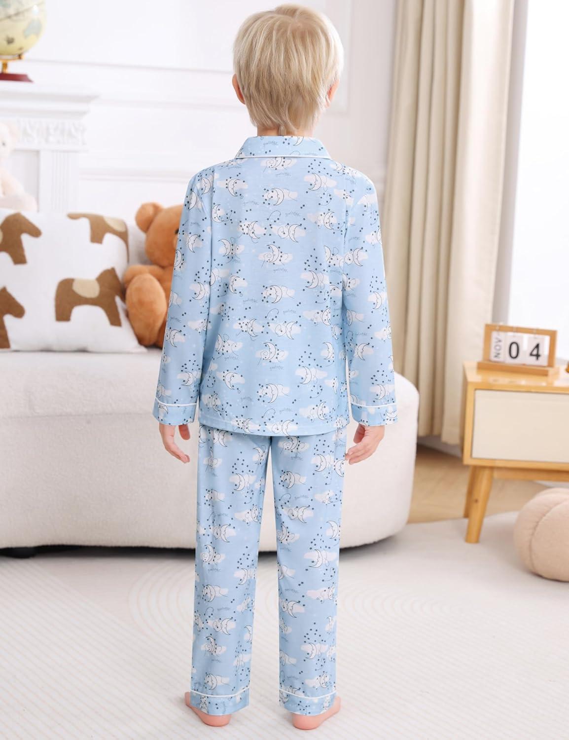 imageSWOMOG Kids Pajamas Sets Girls Boys Long Sleeve Sleepwear 2 Piece Lounge Sets Modal Button Down Pjs Set for 413 YearsZwhite Moon
