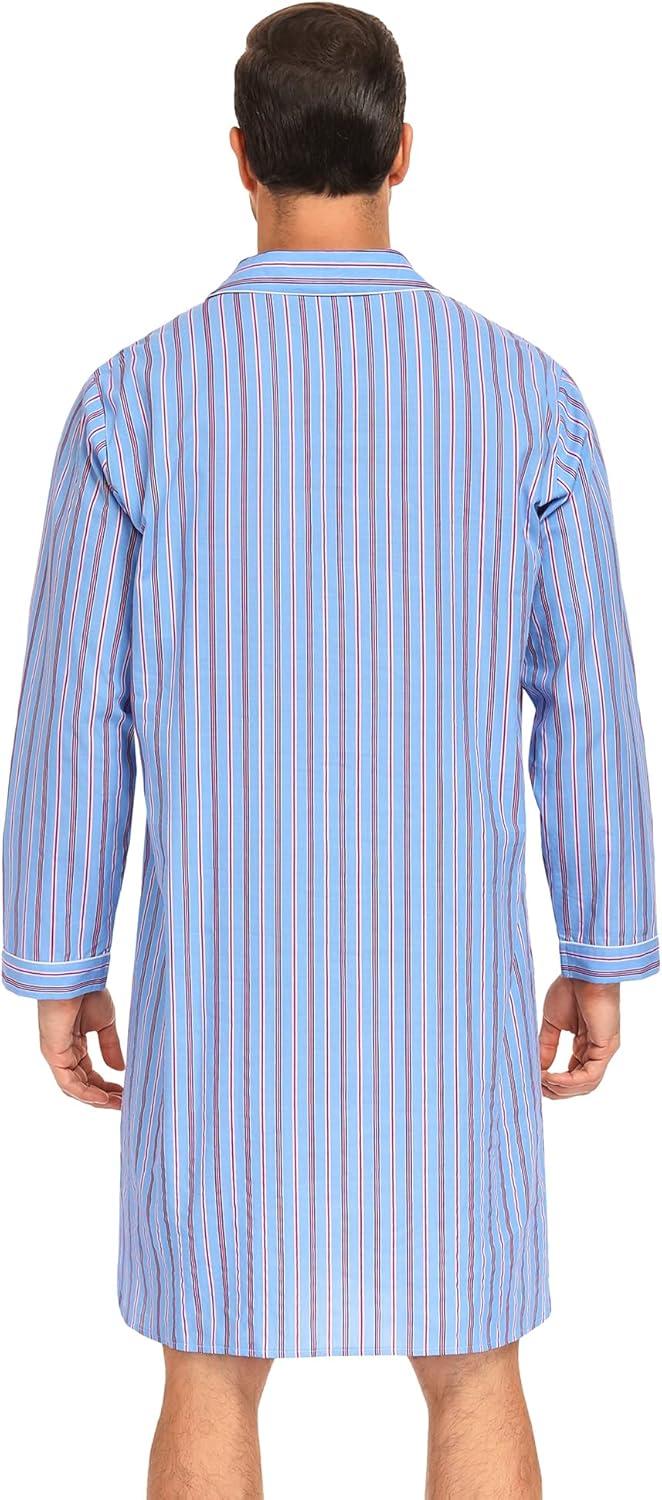 imageSWOMOG Mens Nightshirt 100 Cotton Long Sleeve Sleep Shirt Button Down Nightgown Soft Sleepwear Comfy Nightwear SXXXLBlue Stripes