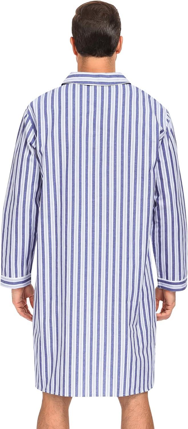 imageSWOMOG Mens Nightshirt 100 Cotton Long Sleeve Sleep Shirt Button Down Nightgown Soft Sleepwear Comfy Nightwear SXXXLNavy White Stripes