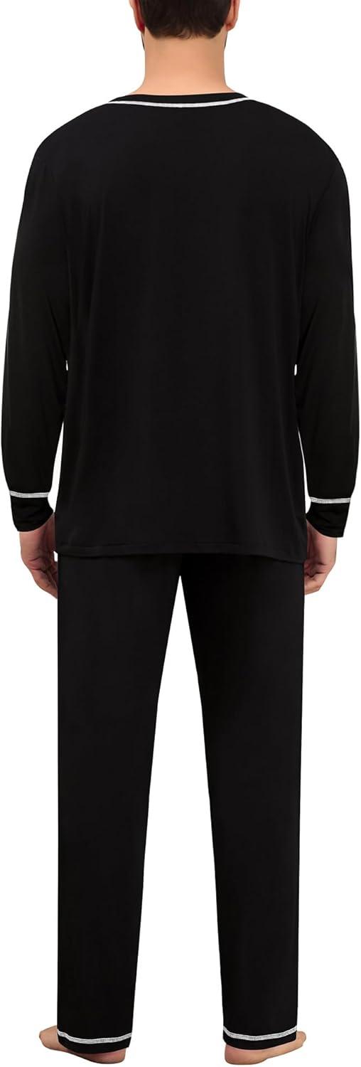 imageSWOMOG Mens Pajamas Set Modal Long Sleeve Sleepwear Crew Neck Pjs 2 Piece Loungewear Nightshirt Top amp Pants with PocketsBlack