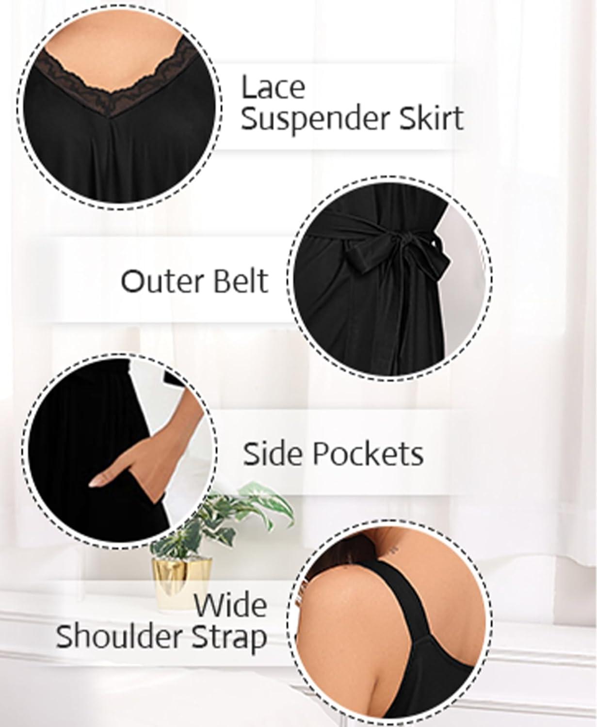 imageSWOMOG Nightgown and Robe Sets for Women 2 Piece Sleeveless Sexy Lace Strap Pajamas and 34 Sleeves Bathrobe with PocketsGrey Star