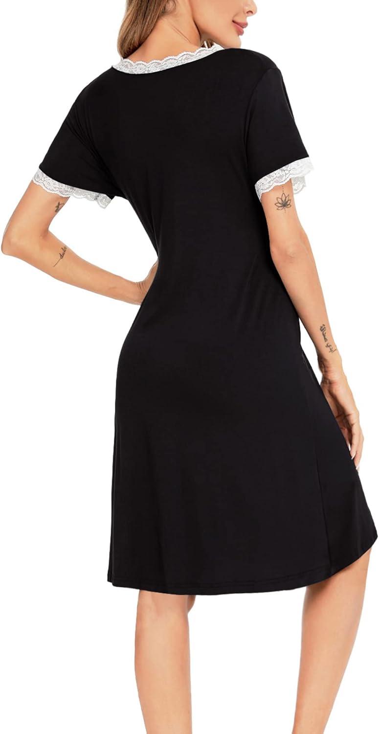 imageSWOMOG Women 3 in 1 DeliveryLaborNursing Nightgown Short Sleeve Pleated Maternity Sleepwear for BreastfeedingBlack