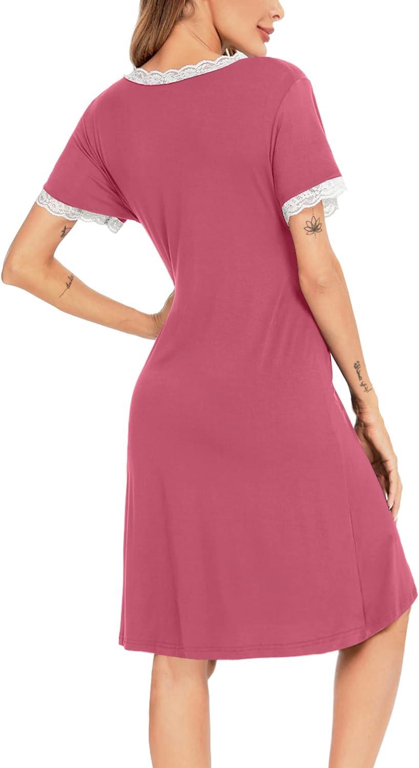 imageSWOMOG Women 3 in 1 DeliveryLaborNursing Nightgown Short Sleeve Pleated Maternity Sleepwear for BreastfeedingCoral