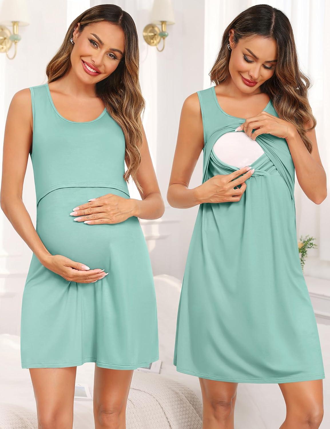 imageSWOMOG Women Maternity Nursing Gown and 34 Sleeve Robe Set Labor Delivery Nightgown Breastfeeding Hospital BathrobeAqua Green