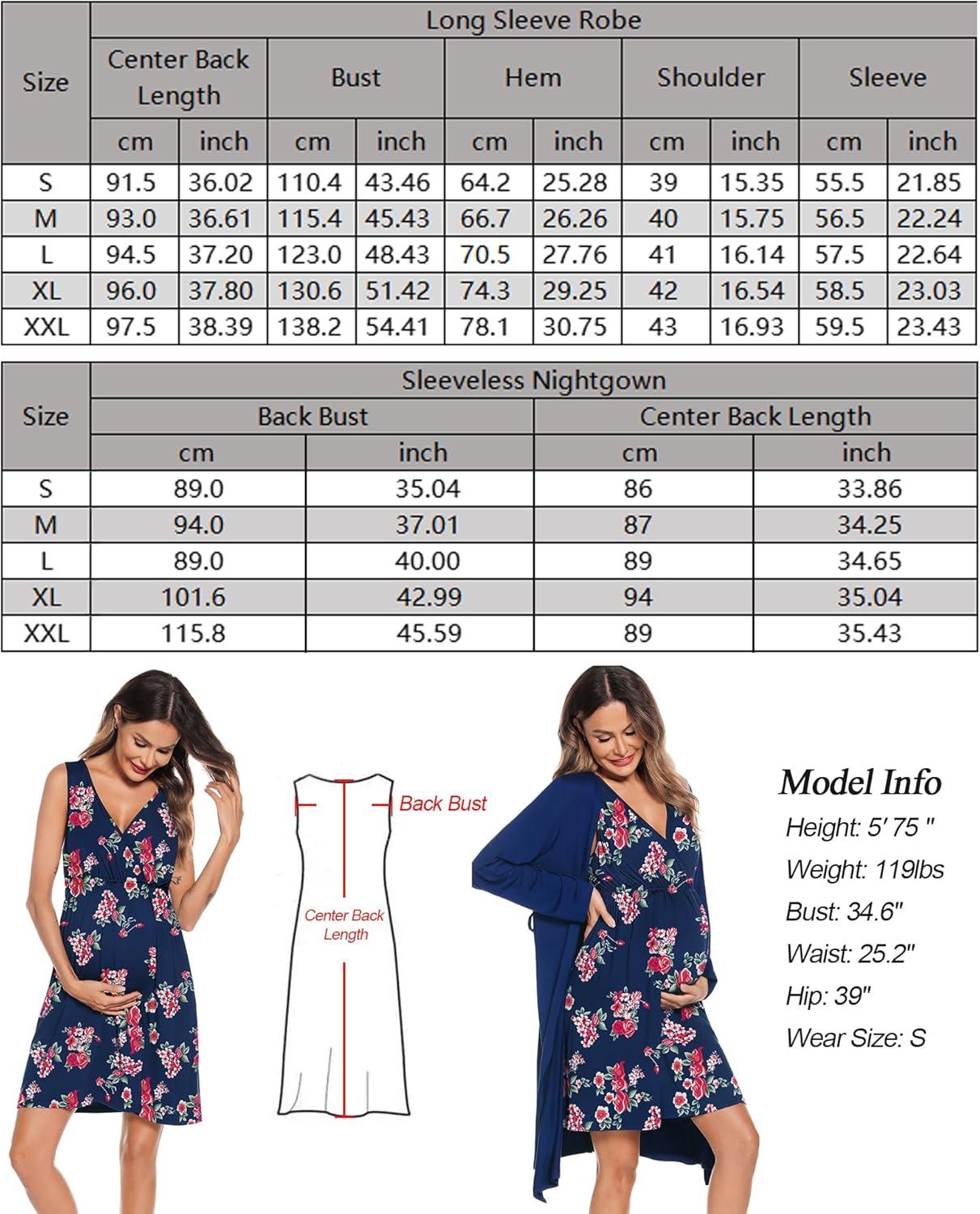 imageSWOMOG Women Maternity Nursing Gown and Robe Set 3 in 1 Labor Delivery Nursing Nightgown for Breastfeeding Hospital BathrobeBlue Red Flower