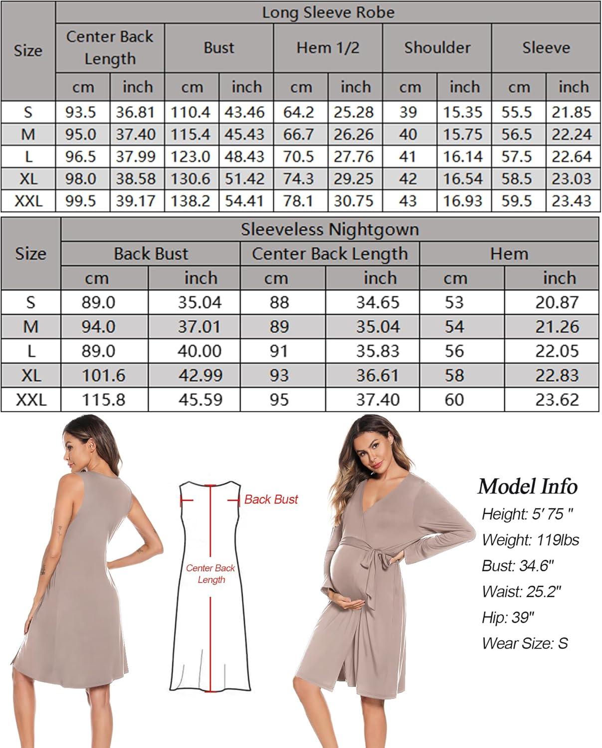 imageSWOMOG Women Maternity Nursing Gown and Robe Set 3 in 1 Labor Delivery Nursing Nightgown for Breastfeeding Hospital BathrobeLight Brown