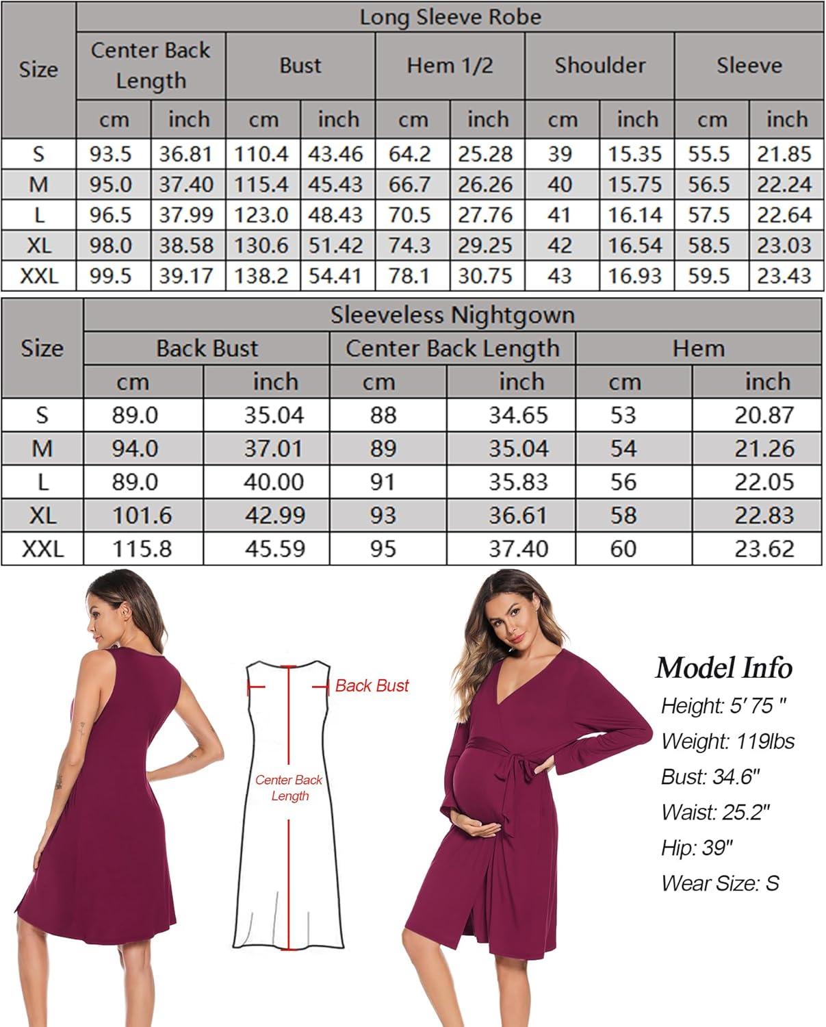 imageSWOMOG Women Maternity Nursing Gown and Robe Set 3 in 1 Labor Delivery Nursing Nightgown for Breastfeeding Hospital BathrobeWineberry