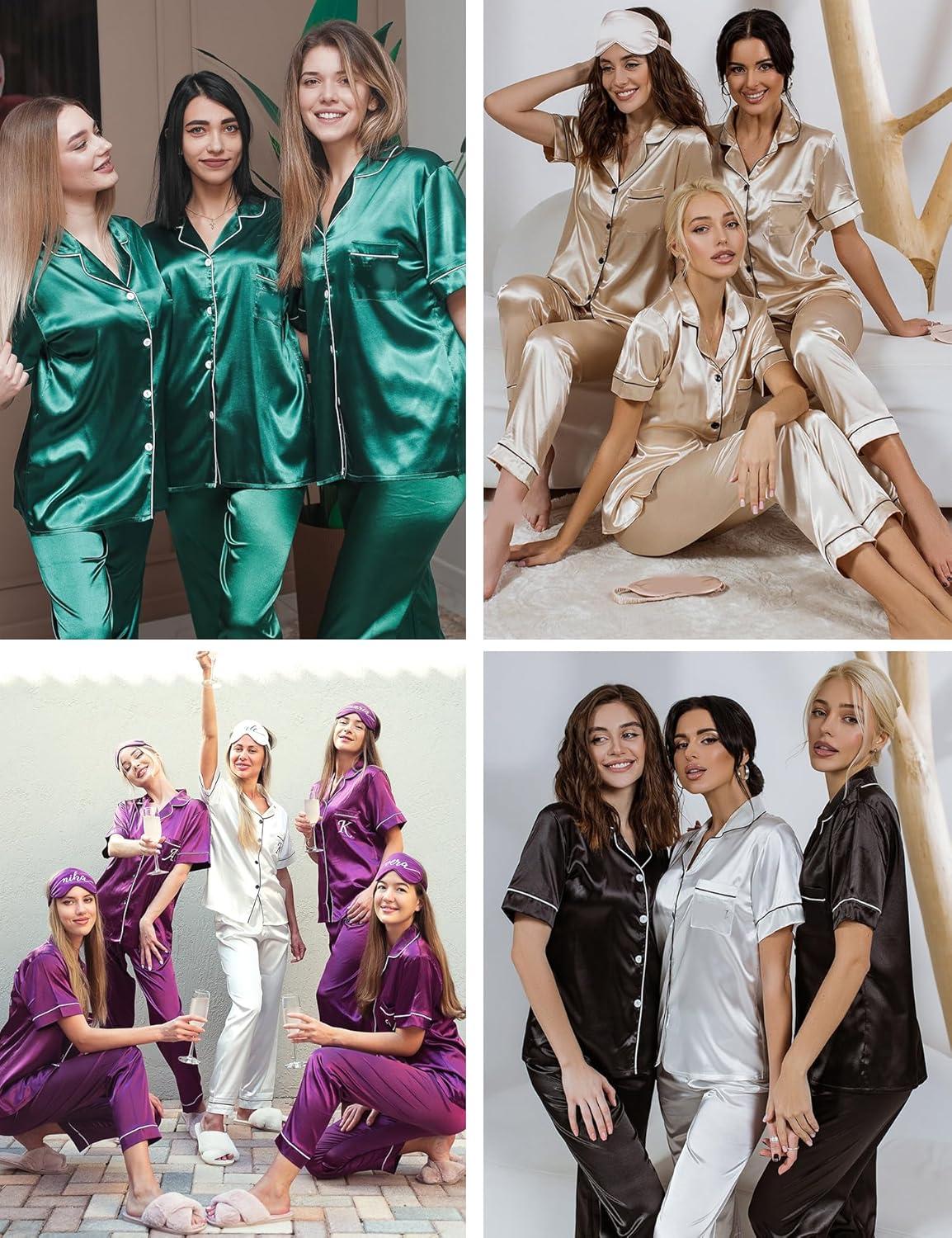 imageSWOMOG Women Satin Pajamas Set Short Sleeve Top amp Pants Sleepwear Silky Button Down Nightwear 2pcs Loungewear Pjs SetLavender