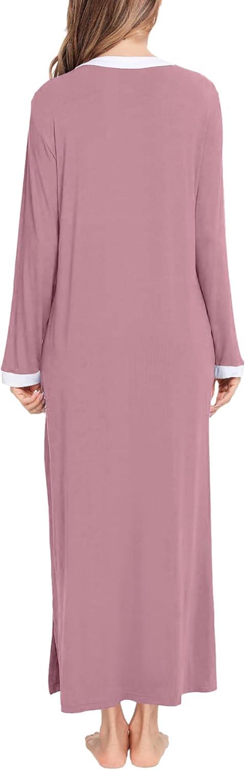 imageSWOMOG Womens Nightgown Long Sleeve Sleep Shirts Oversized Sleep Dress Long Soft Housecoat With PocketsTaro Purple