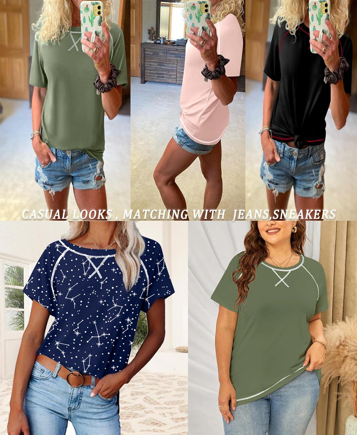 imageSWOMOG Womens Pajama Sets 2 Piece Lounge Set Short Sleeve Tops and Shorts Soft Sleepwear Cute Floral amp Plaid Print PJsNavy Blue Sky