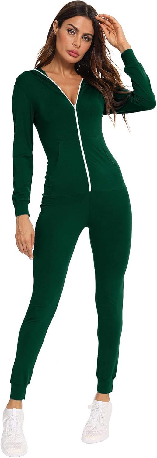 imageSWOMOG Womens Pajamas Jumpsuits Zipup Hoodie Union Jumpsuit Romper Long Sleeve Sexy Onesie Bodysuits One Piece SleepwearGreen