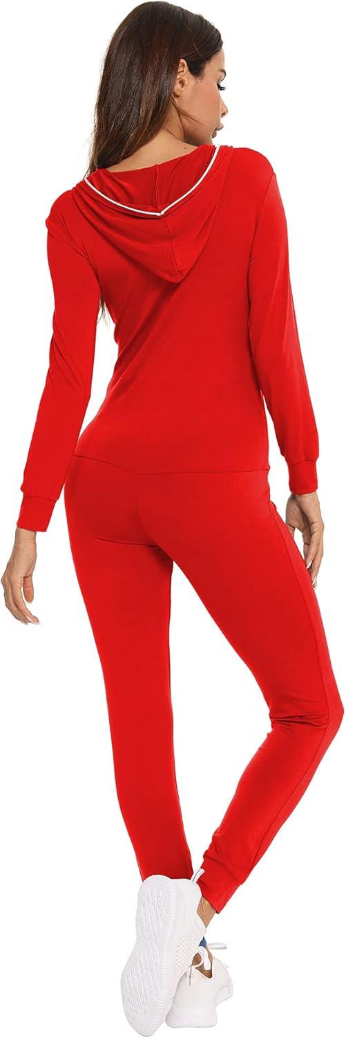 imageSWOMOG Womens Pajamas Jumpsuits Zipup Hoodie Union Jumpsuit Romper Long Sleeve Sexy Onesie Bodysuits One Piece SleepwearRed