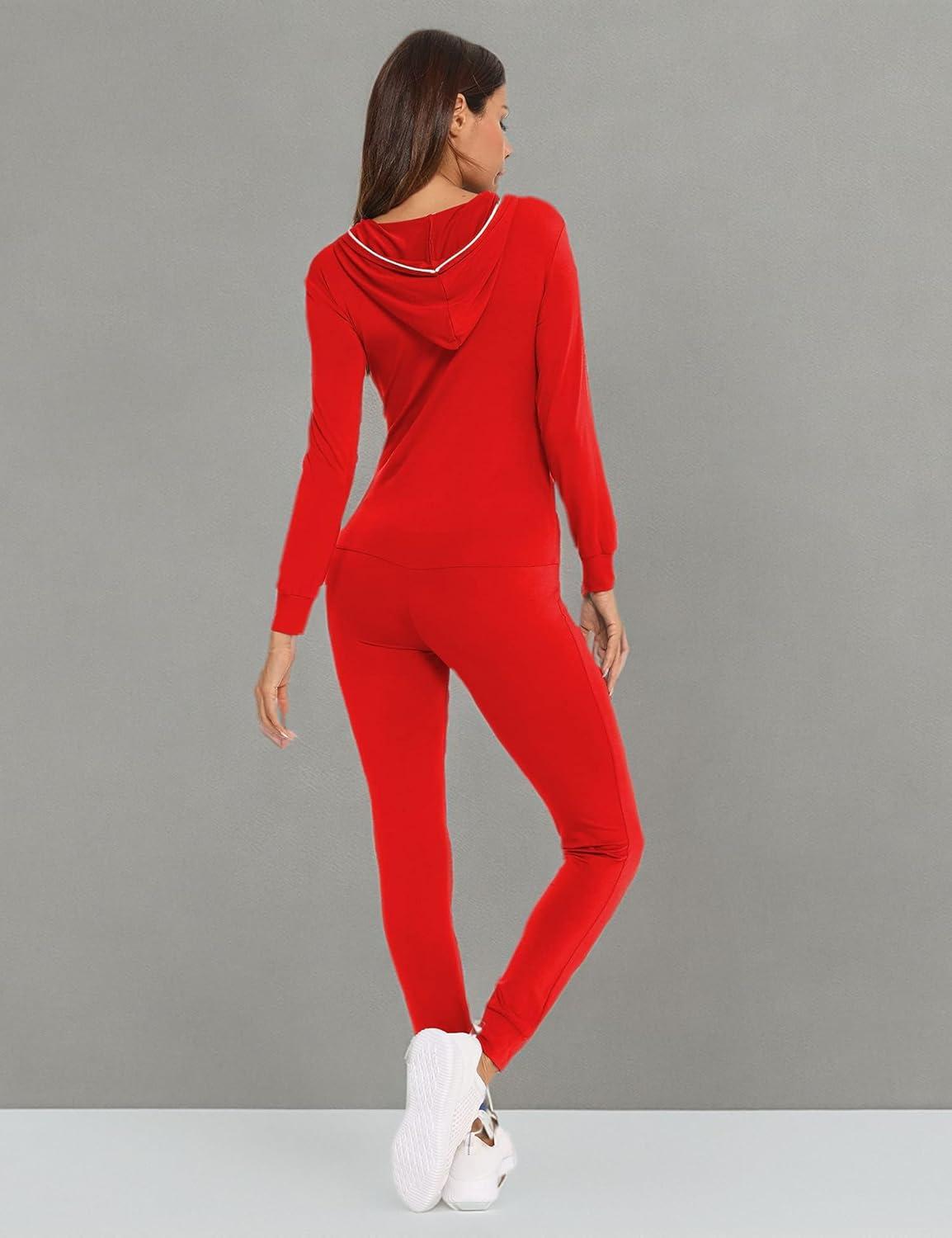 imageSWOMOG Womens Pajamas Jumpsuits Zipup Hoodie Union Jumpsuit Romper Long Sleeve Sexy Onesie Bodysuits One Piece SleepwearRed