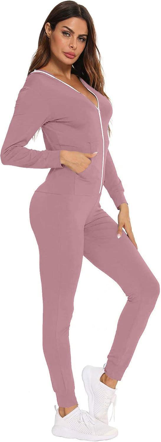 imageSWOMOG Womens Pajamas Jumpsuits Zipup Hoodie Union Jumpsuit Romper Long Sleeve Sexy Onesie Bodysuits One Piece SleepwearTaro Purple