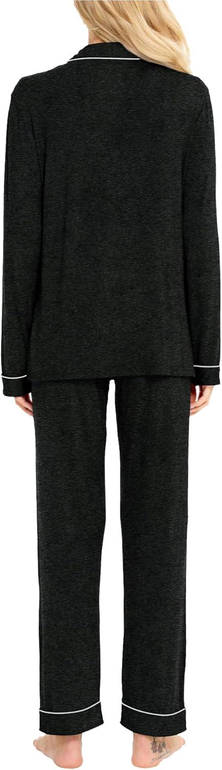 imageSWOMOG Womens Pajamas Set Long Sleeve Sleepwear Button Down Nightwear Soft Cotton Pj Lounge SetsBlack Grey