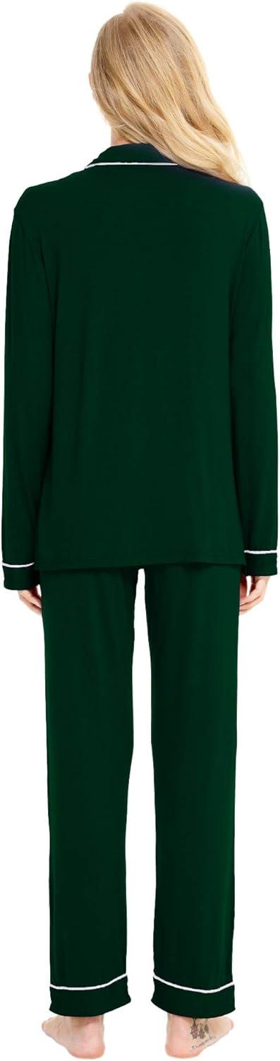 imageSWOMOG Womens Pajamas Set Long Sleeve Sleepwear Button Down Nightwear Soft Cotton Pj Lounge SetsGreen