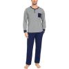 imageSWOMOG Mens Pajamas Set Long Sleeve Mens Sleepwear Pj Sets Henley Shirts and Pants Soft 2 Pcs Lounge Sets with PocketsGrey