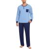 imageSWOMOG Mens Pajamas Set Long Sleeve Mens Sleepwear Pj Sets Henley Shirts and Pants Soft 2 Pcs Lounge Sets with PocketsLight Blue