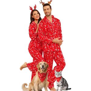 SWOMOG Couples Matching Silk Satin Pajamas Set Long Sleeve Sleepwear Soft Button Down Loungewear 2 Pcs Pj Set(Red Christmas Tree)