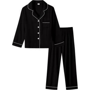 SWOMOG Kids Pajamas Sets Girls Boys Long Sleeve Sleepwear 2 Piece Lounge Sets Modal Button Down Pjs Set for 4-13 Years(A-black)