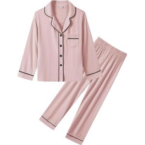 SWOMOG Kids Pajamas Sets Girls Boys Long Sleeve Sleepwear 2 Piece Lounge Sets Modal Button Down Pjs Set for 4-13 Years(B-taro Purple（2 Piping）)