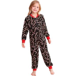 SWOMOG Kids Pajamas Sets Girls Boys Long Sleeve Sleepwear 2 Piece Lounge Sets Modal Button Down Pjs Set for 4-13 Years(C-candy Cane（jumpsuit）)