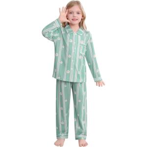 SWOMOG Kids Pajamas Sets Girls Boys Long Sleeve Sleepwear 2 Piece Lounge Sets Modal Button Down Pjs Set for 4-13 Years(Z-blue Daisy)