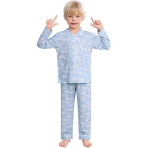 SWOMOG Kids Pajamas Sets Girls Boys Long Sleeve Sleepwear 2 Piece Lounge Sets Modal Button Down Pjs Set for 4-13 Years(Z-white Moon)