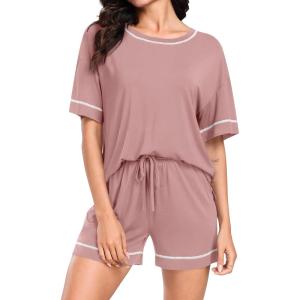 SWOMOG Womens Pajama Sets 2 Piece Short Sleeve Sleepwear Sets Soft Top and Shorts Pjs Lounge Sets with Pockets S-XXL(Taro Purple)
