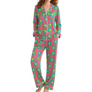 SWOMOG Womens Pajamas Set Long Sleeve Sleepwear Button Down Nightwear Soft Cotton Pj Lounge Sets(Rose Blue Flower)
