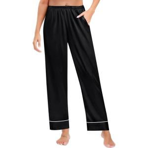 SWOMOG Women’s Silk Satin Pants Wide Leg Pajama Bottoms Palazzo Lounge Pants Casual Loose Trousers Pj with Pockets