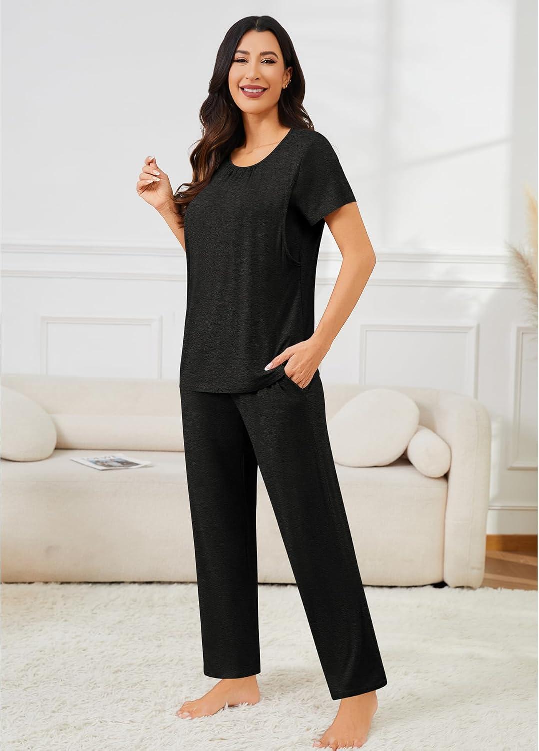 imageSWOMOG 3PCS Maternity Nursing Nightgown amp Pajamas Set Short Sleeve Pjs for Breastfeeding Hospital Pregnancy Lounge SetsBlack Grey