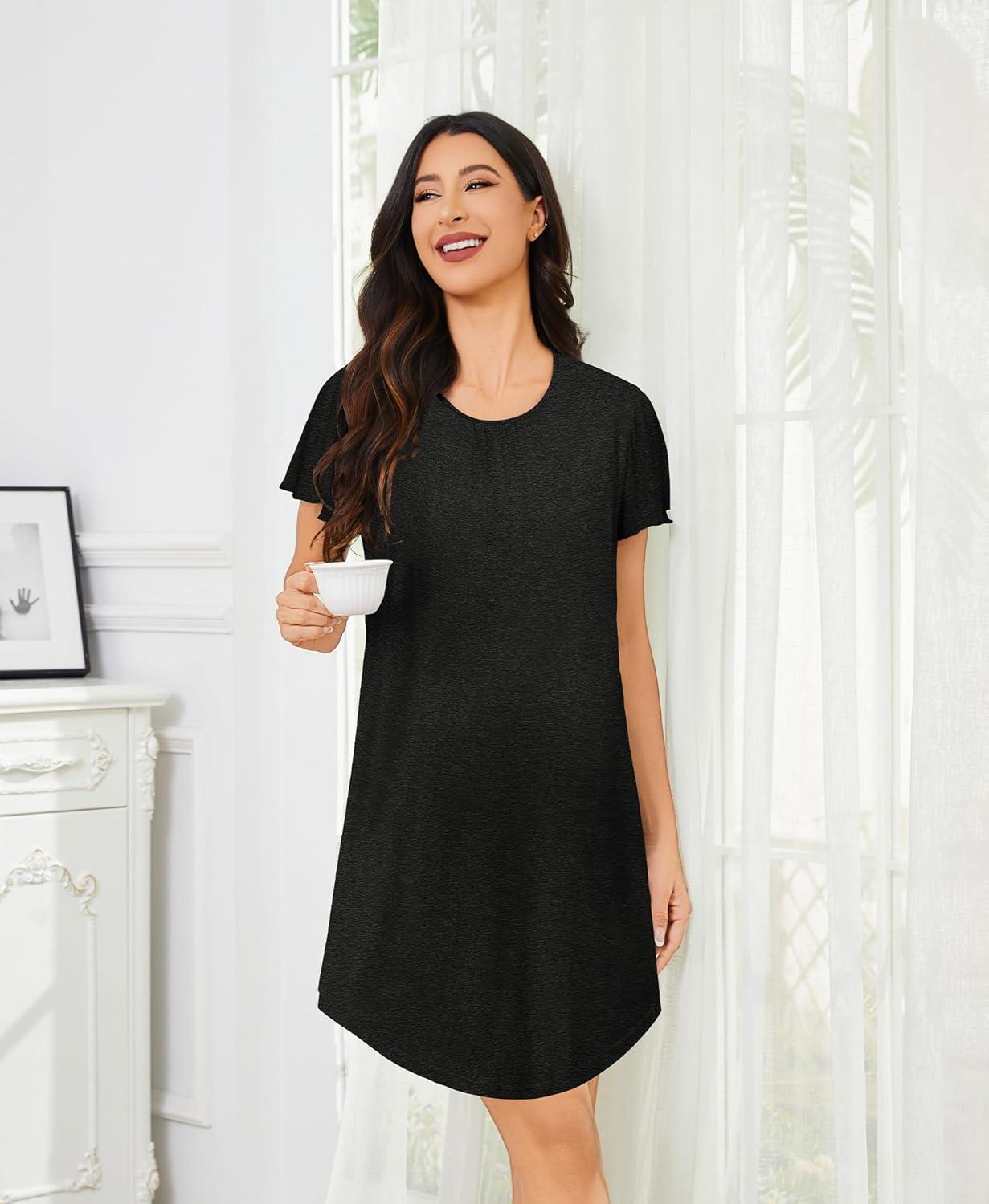 imageSWOMOG 3PCS Maternity Nursing Nightgown amp Pajamas Set Short Sleeve Pjs for Breastfeeding Hospital Pregnancy Lounge SetsBlack Grey