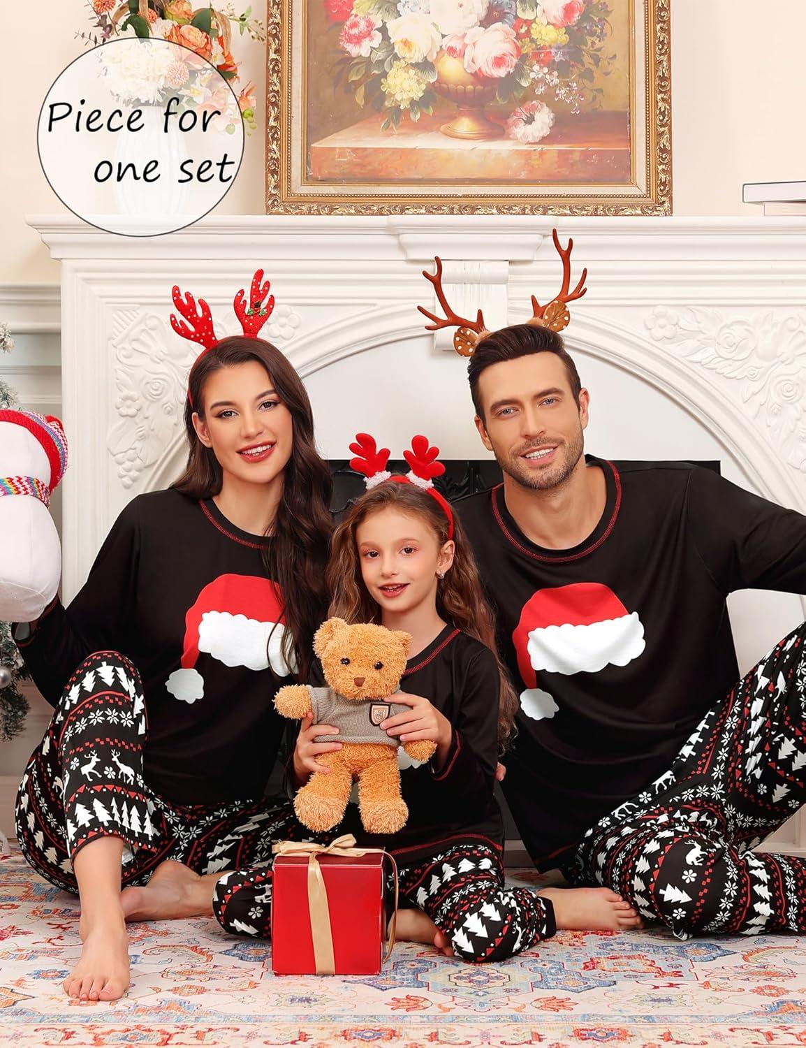 imageSWOMOG Family Christmas Pajamas Set Party Holiday Sleepwear Long Sleeve ButtonDown Loungewear SetBlack Christmas Hatpullover