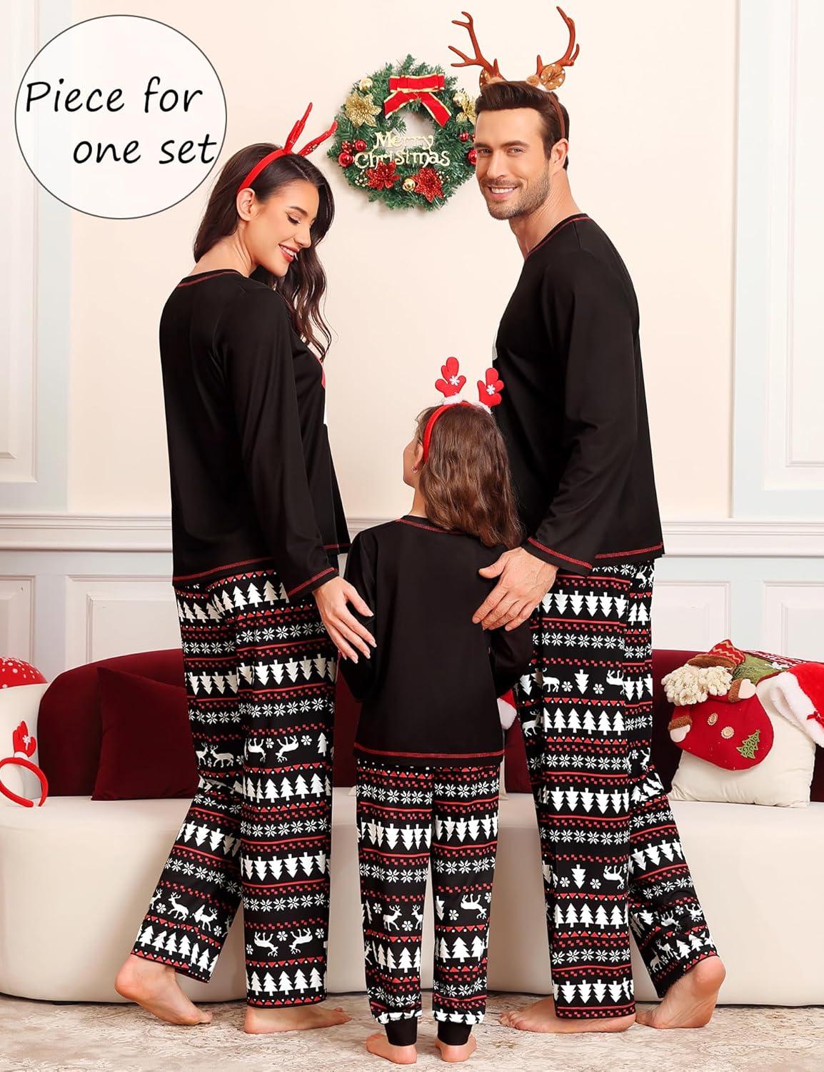 imageSWOMOG Family Christmas Pajamas Set Party Holiday Sleepwear Long Sleeve ButtonDown Loungewear SetBlack Christmas Hatpullover
