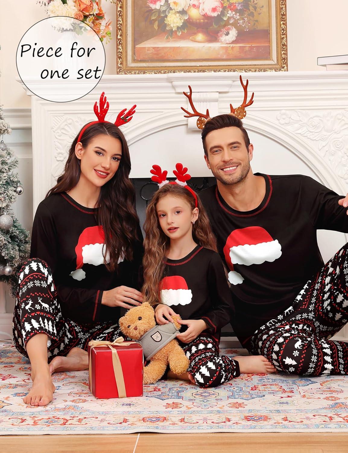 imageSWOMOG Family Christmas Pajamas Set Party Holiday Sleepwear Long Sleeve ButtonDown Loungewear SetBlack Christmas Hatpullover