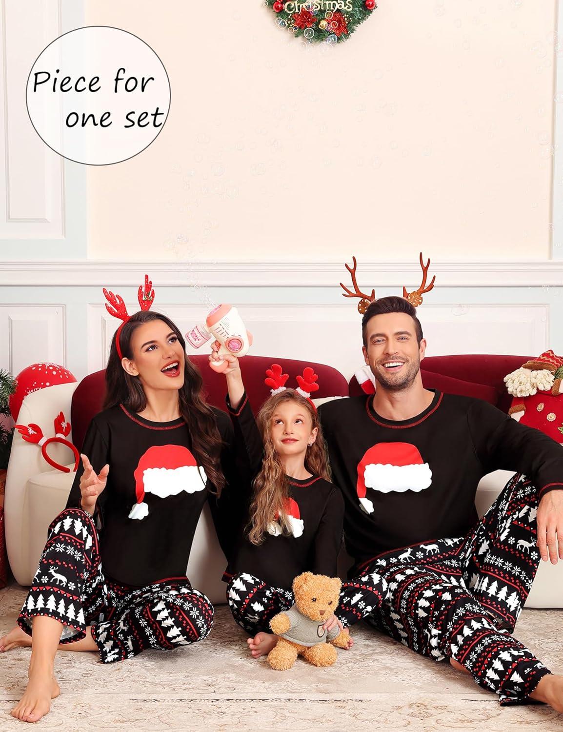 imageSWOMOG Family Christmas Pajamas Set Party Holiday Sleepwear Long Sleeve ButtonDown Loungewear SetBlack Christmas Hatpullover