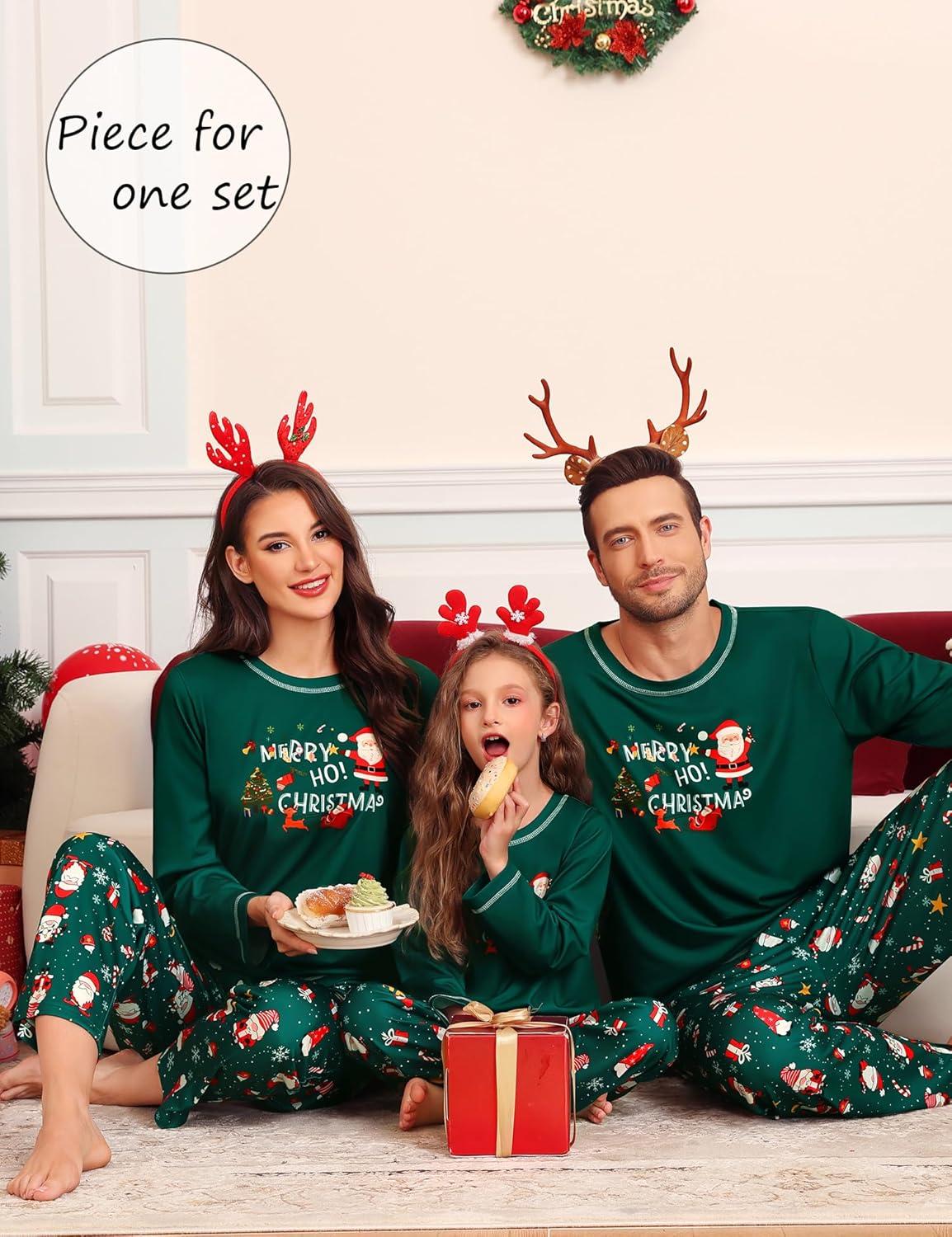 imageSWOMOG Family Christmas Pajamas Set Party Holiday Sleepwear Long Sleeve ButtonDown Loungewear SetGreen Santa Clauspullover