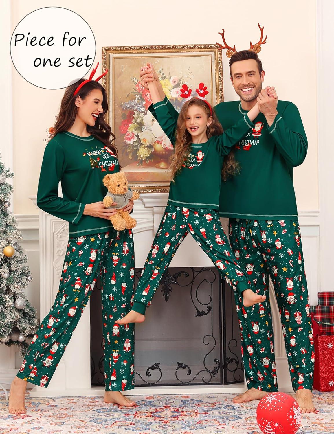 imageSWOMOG Family Christmas Pajamas Set Party Holiday Sleepwear Long Sleeve ButtonDown Loungewear SetGreen Santa Clauspullover