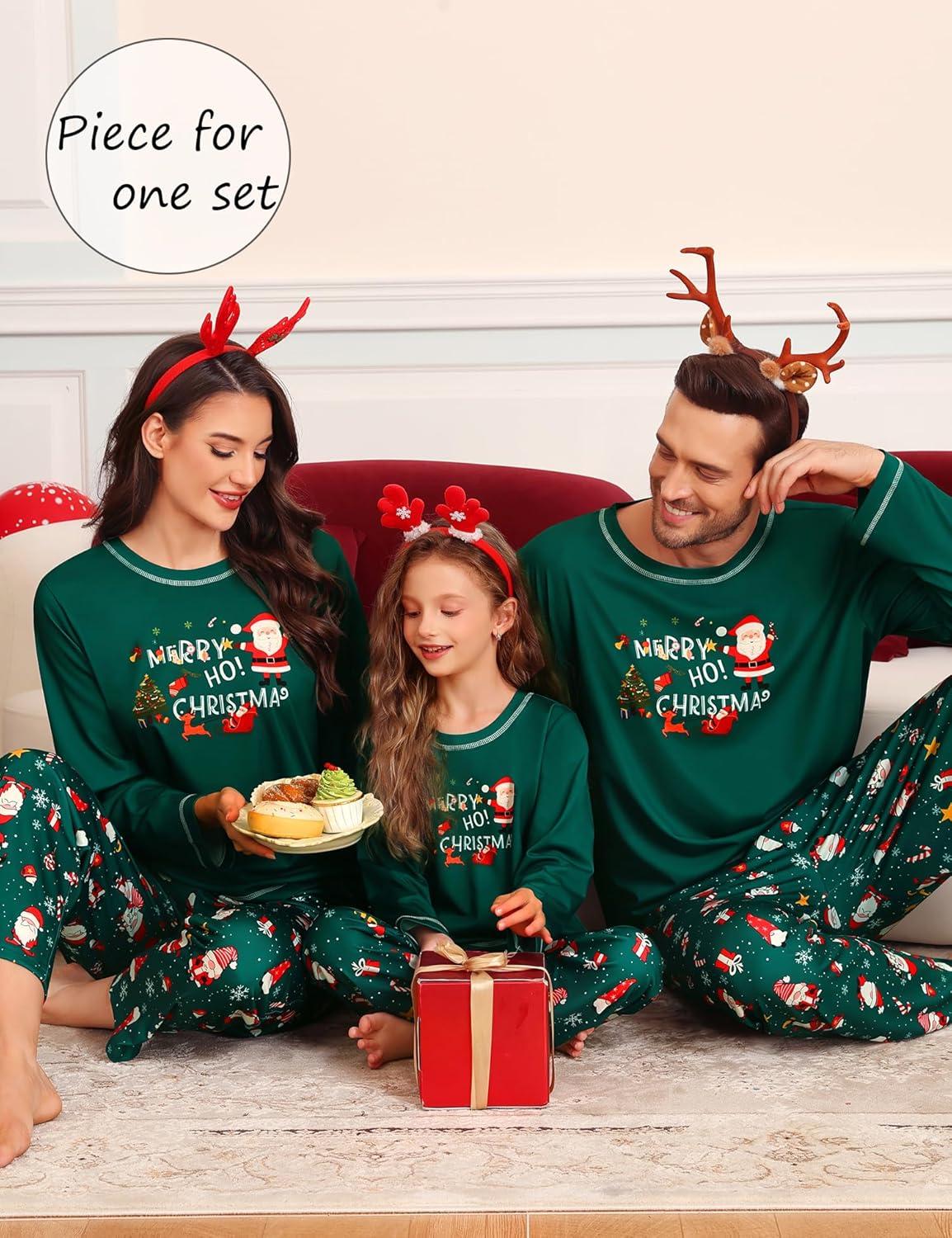 imageSWOMOG Family Christmas Pajamas Set Party Holiday Sleepwear Long Sleeve ButtonDown Loungewear SetGreen Santa Clauspullover