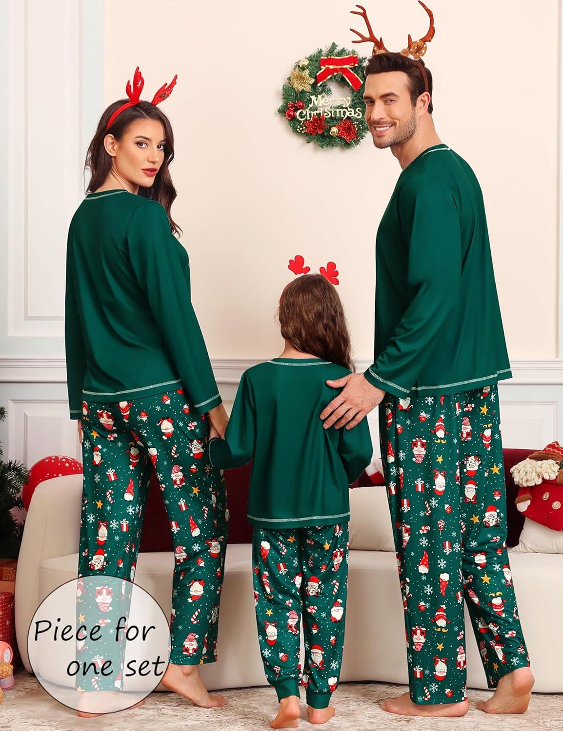 imageSWOMOG Family Christmas Pajamas Set Party Holiday Sleepwear Long Sleeve ButtonDown Loungewear SetGreen Santa Clauspullover