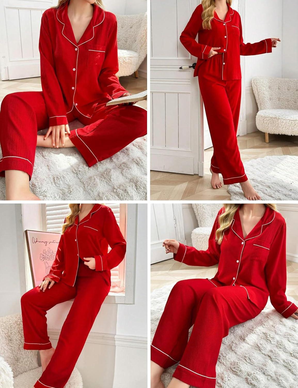 imageSWOMOG Family Christmas Pajamas Set Party Holiday Sleepwear Long Sleeve ButtonDown Loungewear SetRed