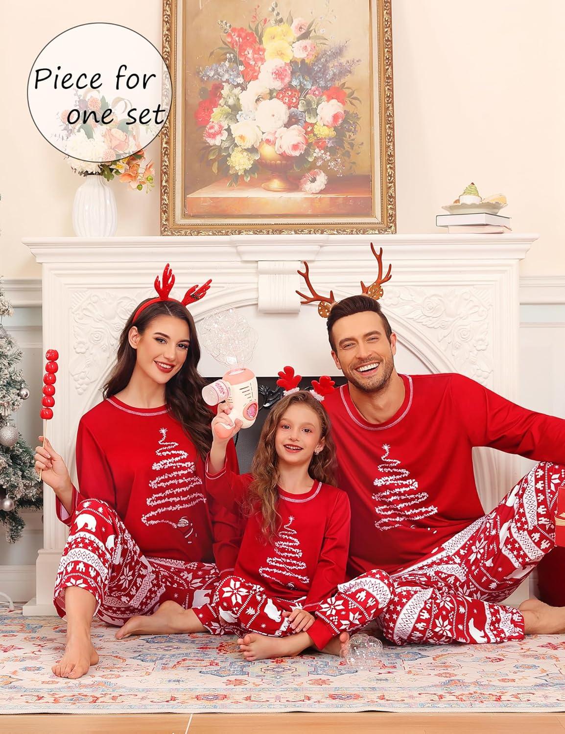 imageSWOMOG Family Christmas Pajamas Set Party Holiday Sleepwear Long Sleeve ButtonDown Loungewear SetRed Christmas Treepullover