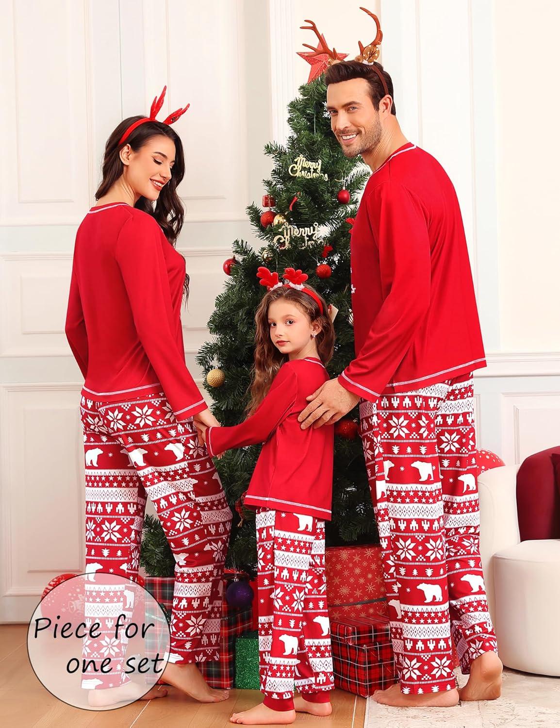 imageSWOMOG Family Christmas Pajamas Set Party Holiday Sleepwear Long Sleeve ButtonDown Loungewear SetRed Christmas Treepullover