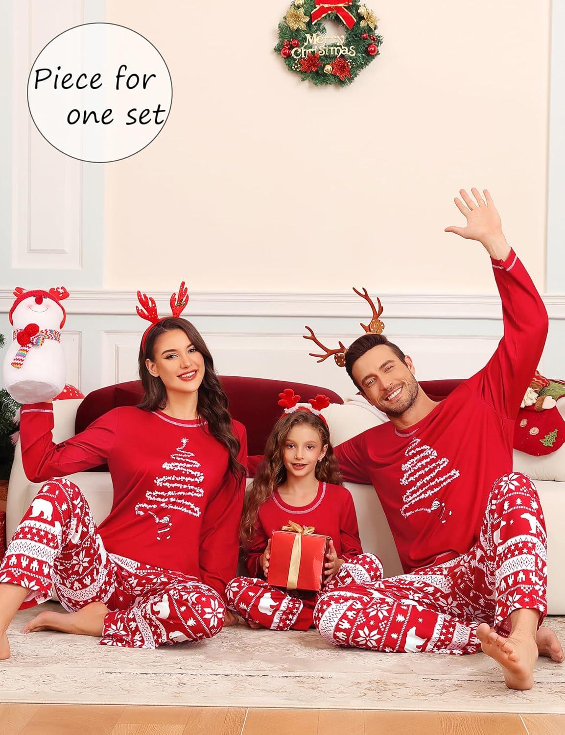 imageSWOMOG Family Christmas Pajamas Set Party Holiday Sleepwear Long Sleeve ButtonDown Loungewear SetRed Christmas Treepullover
