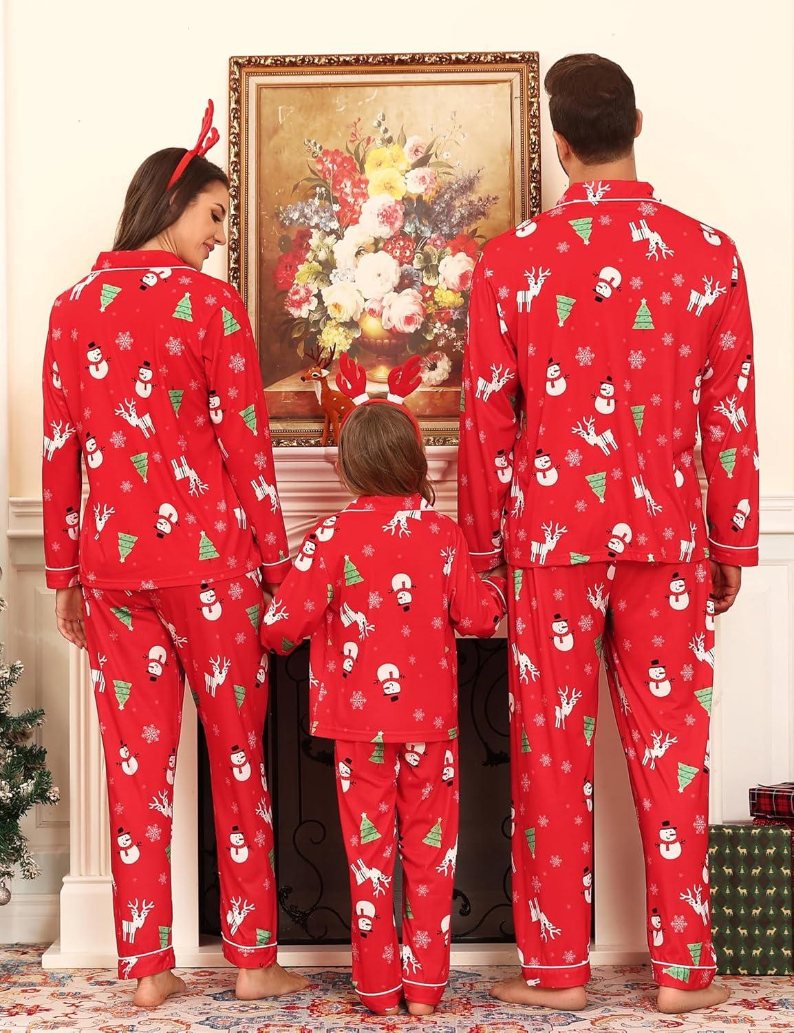 imageSWOMOG Family Christmas Pajamas Set Women amp Men Long Sleeve Pj Set Party Sleepwear ButtonDown Loungewear SetRed Christmas Pattern