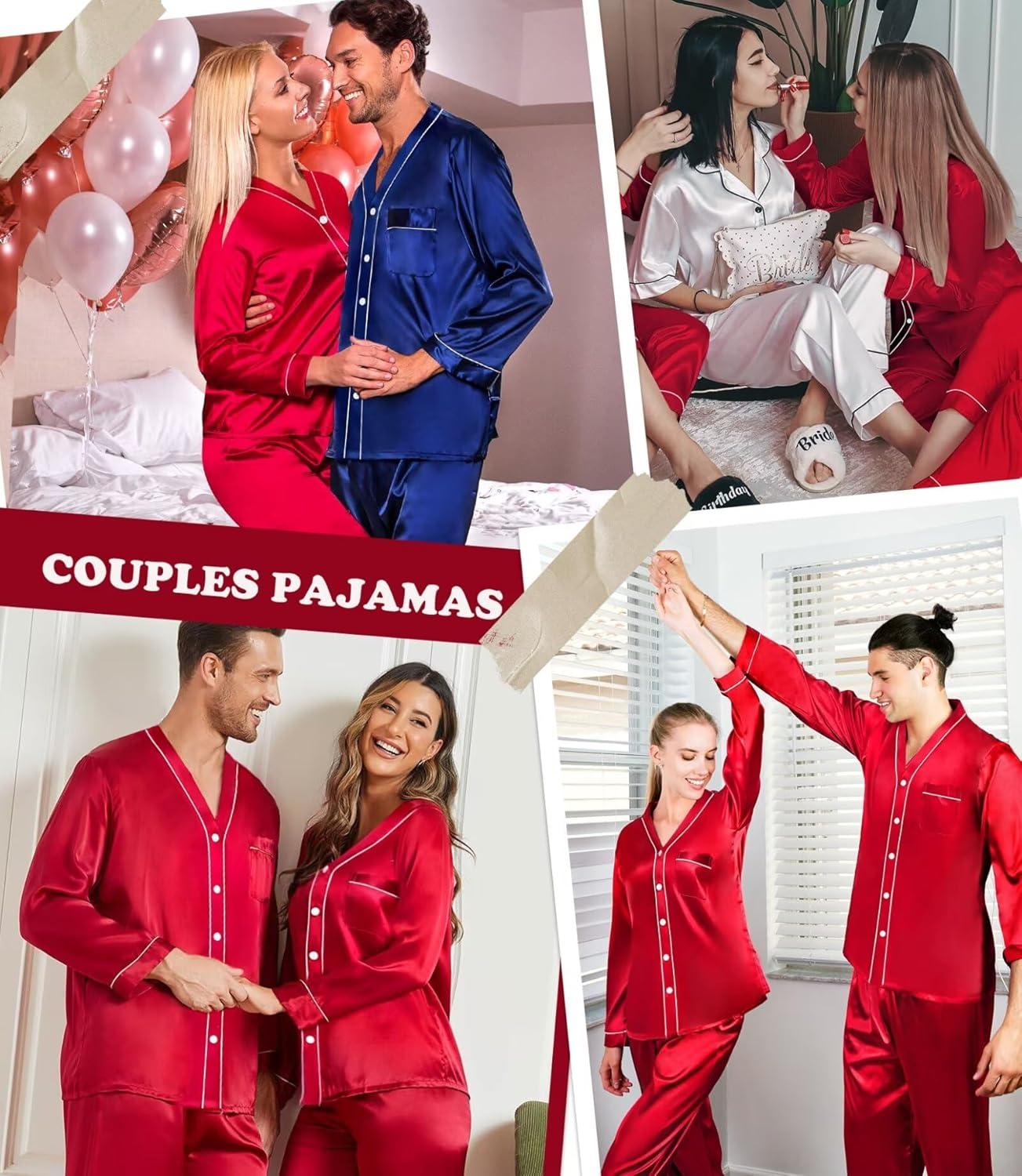 imageSWOMOG Family Satin Pajamas Sets Long Sleeve ButtonDown Sleepwear Silky TwoPieces Loungewear PJs SetsBlack
