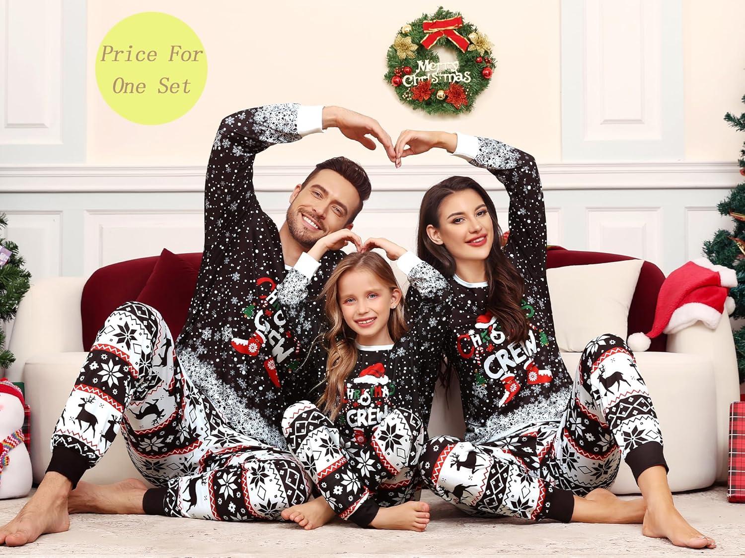 imageSWOMOG Matching Couple Christmas Pajamas Set Modal Long Sleeve ButtonDown Sleepwear Family Festival Party Xmas PJs SetsBlack Christmas Print