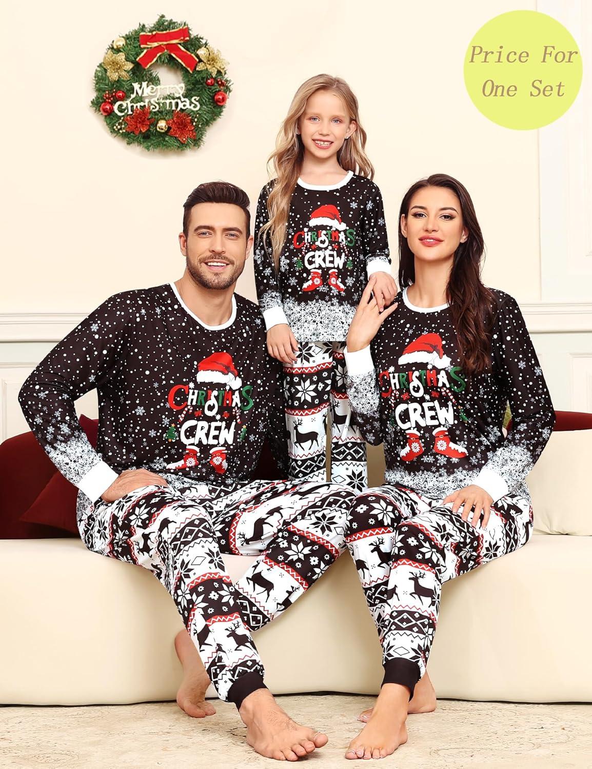 imageSWOMOG Matching Couple Christmas Pajamas Set Modal Long Sleeve ButtonDown Sleepwear Family Festival Party Xmas PJs SetsBlack Christmas Print